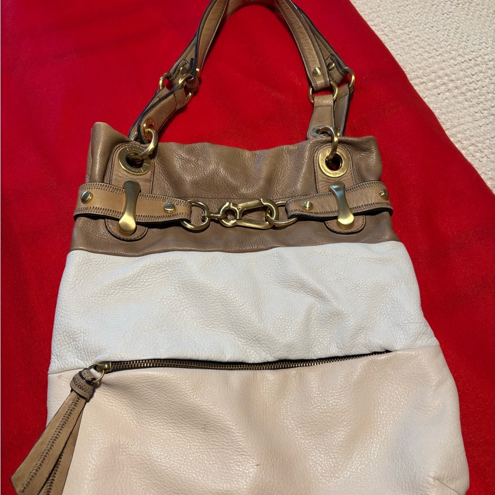 b. makowsky Two-Tone Cream and Tan Hobo Bag